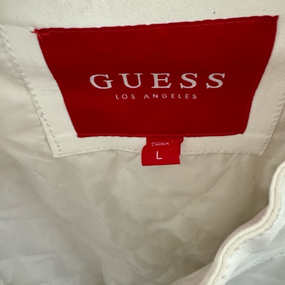 Guess Faux-Leather Moto Jacket, White Sz Large - Picture 2 of 6